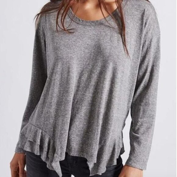 Current/Elliott Tops - ** Current Elliot the Tier Scoop-Neck Long-Sleeve Top - heather grey